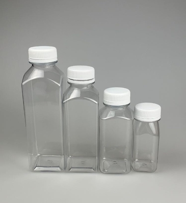 Color transparente / personalizado 250ml 350ml 500ml PET Jugo de calidad alimentaria Botella de plástico con tapa de impresión personalizada