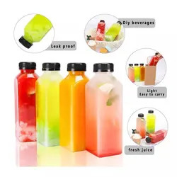 Botella de jugo de 250 ml 350 ml 500 ml libre de BPA Botella de plástico de PET de forma cuadrada vacía para embalaje de jugo