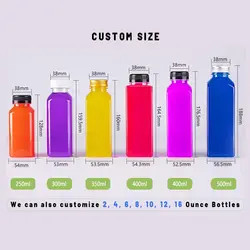 Botella de jugo de 250 ml 350 ml 500 ml libre de BPA Botella de plástico de PET de forma cuadrada vacía para embalaje de jugo