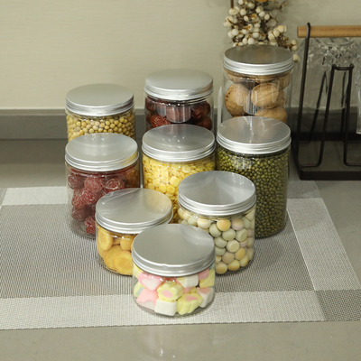 Sin fugas 250 ml 350 ml Jar de plástico para galletas y dulces con tapa de aluminio