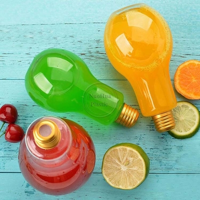 Botella de jugo en forma de bombilla de plástico de 500 ml con tapa de aluminio