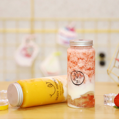 Botellas modernas de té de leche con manija de plástico PET transparente de color personalizable