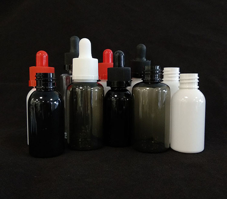 Botellas de goteador de logotipo personalizado transparente Negro de varios tamaños 10ml-120ml Superficie lisa 5000pcs Impresión