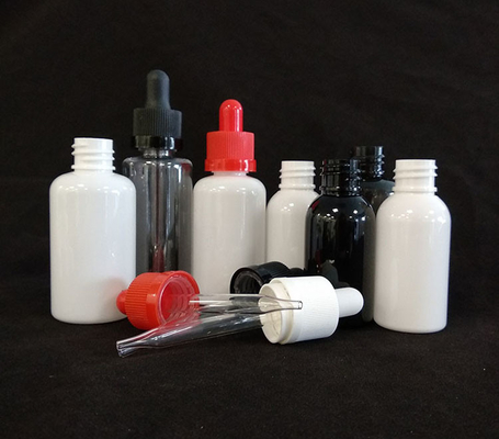 Botellas de goteador de logotipo personalizado transparente Negro de varios tamaños 10ml-120ml Superficie lisa 5000pcs Impresión