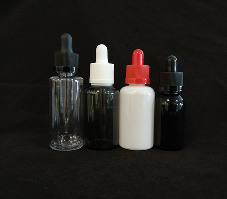 Botellas de goteador de logotipo personalizado transparente Negro de varios tamaños 10ml-120ml Superficie lisa 5000pcs Impresión