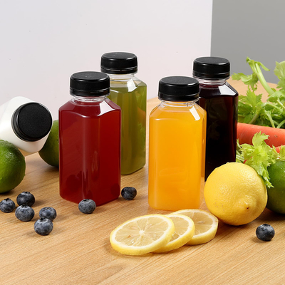 Botellas de té de leche de plástico redondo cuadrado con mango claro 120ml 250ml 350ml 500ml Capacidad