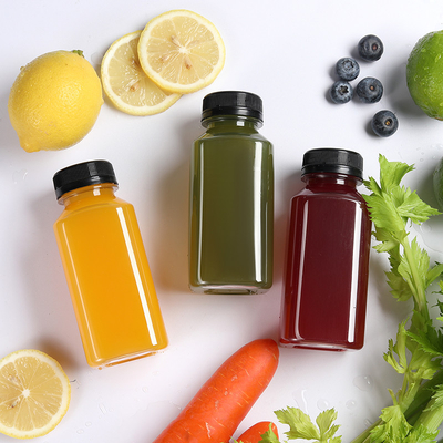 Botellas de té de leche de plástico redondo cuadrado con mango claro 120ml 250ml 350ml 500ml Capacidad