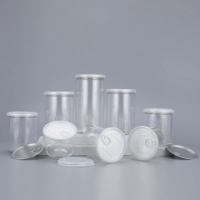 Contenedores de frascos de plástico transparentes personalizables con tapa de aluminio de varios tamaños 2 oz-8 oz para productos de belleza.