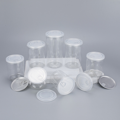 Contenedores de frascos de plástico transparentes personalizables con tapa de aluminio de varios tamaños 2 oz-8 oz para productos de belleza.