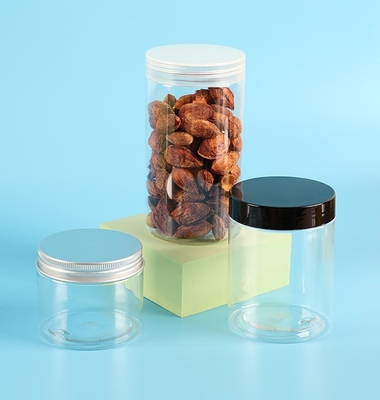 Contenedores de frascos de plástico personalizables con tapa de sellado de aluminio para almacenamiento transparente