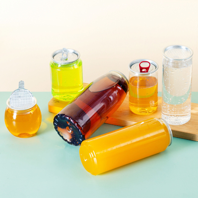 Latas de plástico para bebidas 330 ml 500 ml Botella de refresco para café Leche con tapas