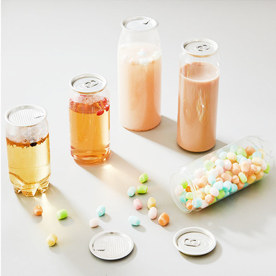 Latas de plástico para bebidas 330 ml 500 ml Botella de refresco para café Leche con tapas