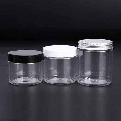 Calidad alimenticia Custom Embalaje PET amplio vacío 100g 150g 200g 8oz 4oz Cosmético cristal de plástico blanco claro negro con tapa