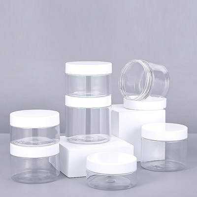 Jarrones de plástico transparente con tapa 4 oz con tapa negra transparente 50g 100g 150g 200g para mascotas 8 oz jarros cosméticos de plástico para crema