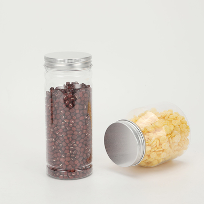 Contenedor de tarro de plástico transparente con tapa de aluminio para envases farmacéuticos