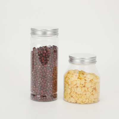Contenedor de tarro de plástico transparente con tapa de aluminio para envases farmacéuticos