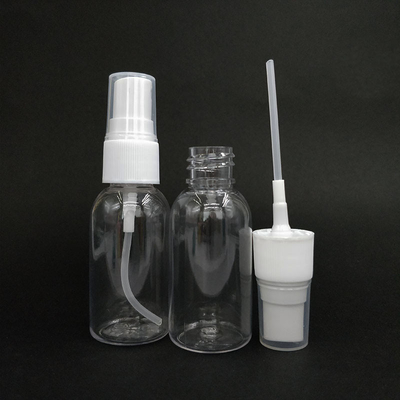 Botella de pulverización de niebla transparente de plástico PET de 30 ml con tapas blancas y negras