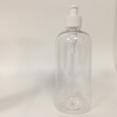 Botella PET redonda rosa reutilizable de 24 mm con bomba e impresión en serigrafía para cosméticos
