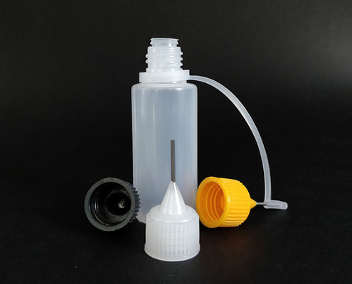 Botellas de plástico de goteo de líquido con tapa de tornillo elegante con superficie lisa