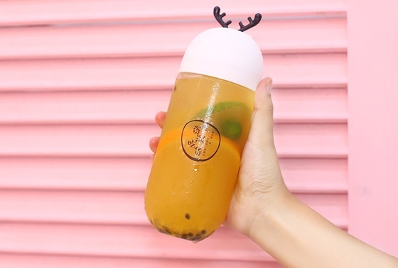 Botellas de té de leche de plástico reutilizable con tapa