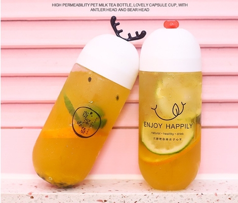 Botellas de té de leche de plástico reutilizable con tapa