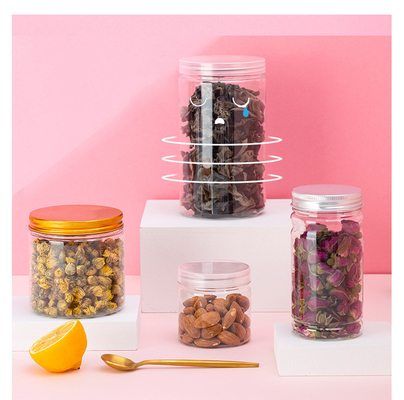 Fabricante mayorista de frascos vacíos transparentes frascos de plástico para nueces de caramelo por encargo frascos de plástico transparentes con tapas