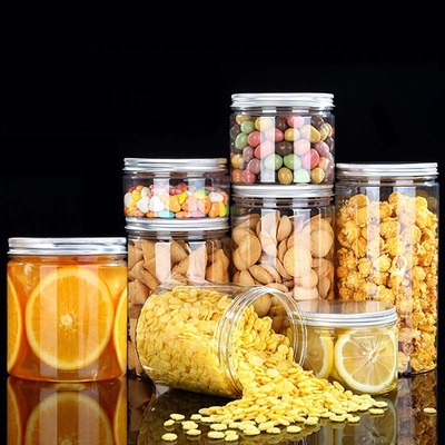 Recomiendo un frasco grande de plástico con especias galletas frasco de plástico transparente frasco de plástico tapa de oro con etiqueta privada personalizada