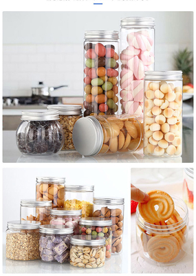 Jarras de plástico transparentes con tapas para almacenamiento en cocina y baño