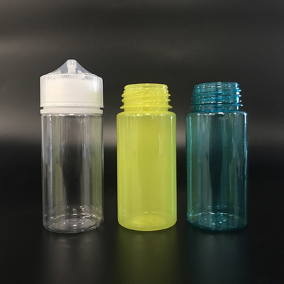 Botellas de plástico PET transparentes de 100 ml con tapas de tornillo metálicas para líquido