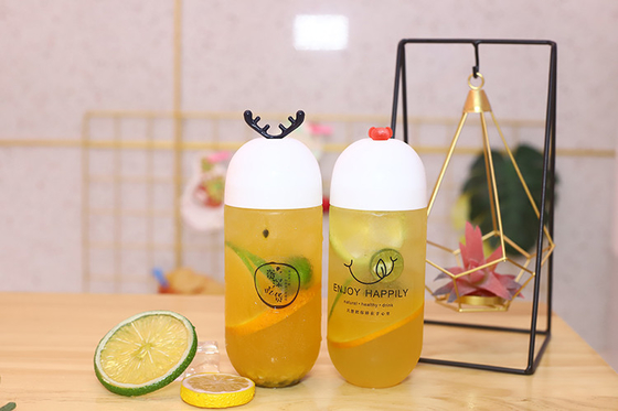 Botellas de té de leche de plástico a prueba de fugas cuadradas medianas con tornillo en tapa y mango