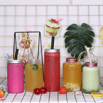 Botellas de té de leche de plástico transparente personalizables con tornillo en la tapa y aislamiento