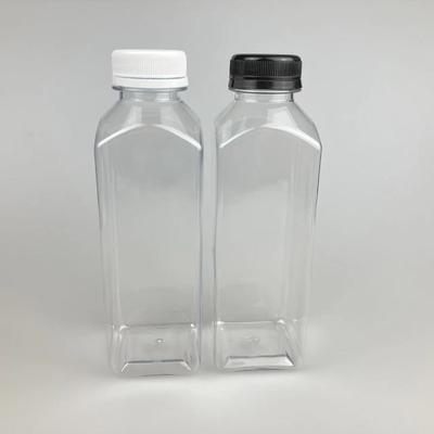 Botellas de té de leche de plástico transparente cuadradas a prueba de fugas con asas duraderas