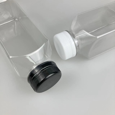 Botellas de té de leche de plástico transparente cuadradas a prueba de fugas con asas duraderas