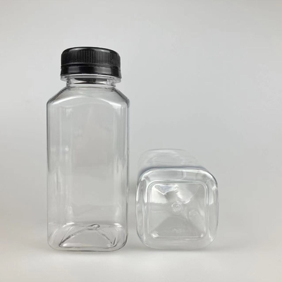 Botellas de té de leche de plástico transparente cuadradas a prueba de fugas con asas duraderas