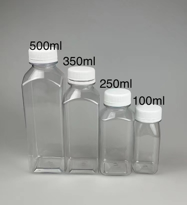 Botellas de té de leche de plástico transparente cuadradas a prueba de fugas con asas duraderas