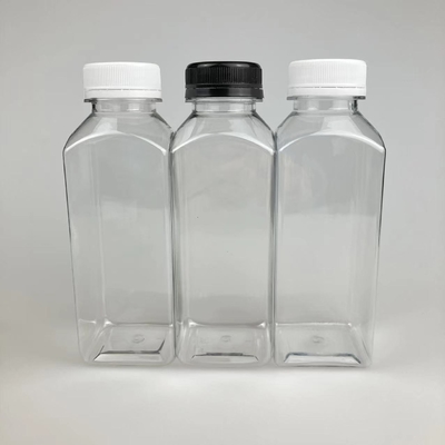 Botellas de té de leche de plástico transparente cuadradas a prueba de fugas con asas duraderas