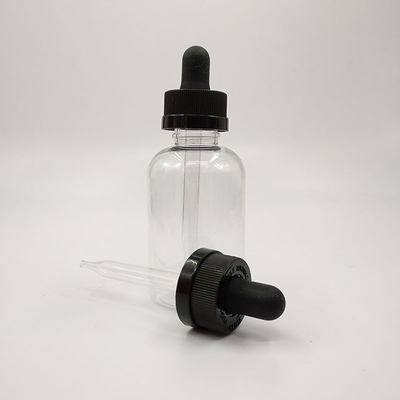 Botellas de goteo de plástico transparentes y negras personalizadas para sellar tipo tapa de tornillo