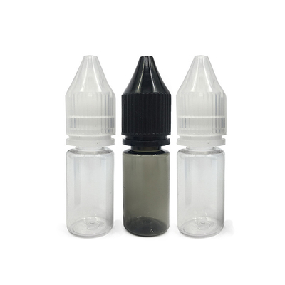 Botella de líquido de 18 mm de tamaño de cuello redonda E con material transparente y tapa a prueba de niños