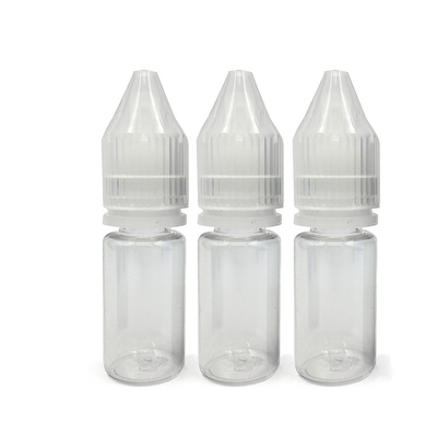 Botella de líquido de 18 mm de tamaño de cuello redonda E con material transparente y tapa a prueba de niños