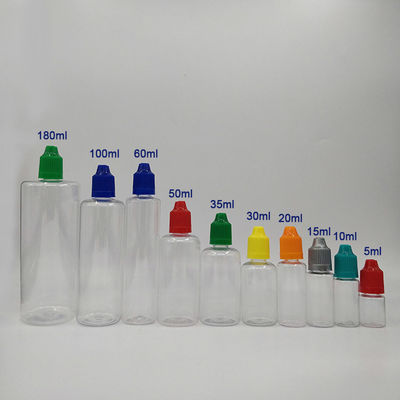 Botella de líquido de 18 mm de tamaño de cuello a prueba de niños con forma redonda y manejo de superficie de serigrafía