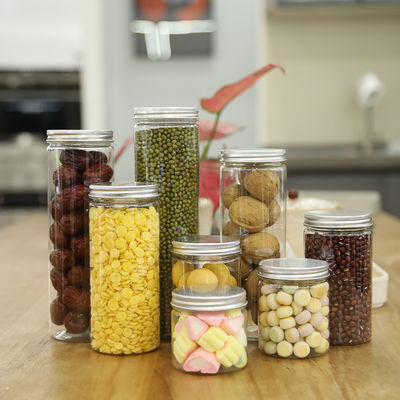 Contenedores para mascotas de calidad de venta caliente, tarro de plástico, tarro de plástico de grado alimenticio premium para frutas secas con muestra gratuita