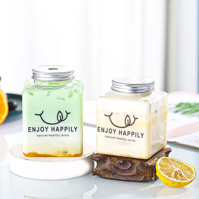 Botellas modernas de té con leche, capacidad mediana, tapa de rosca, recipientes a prueba de fugas para envasado y almacenamiento de bebidas
