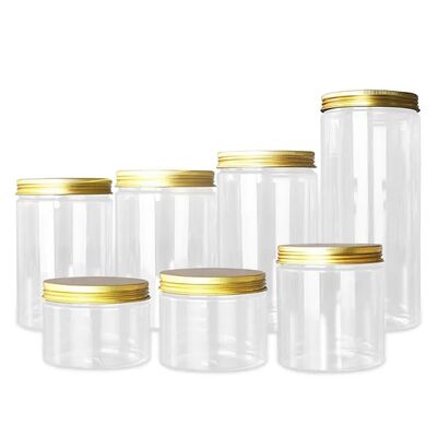 Envases de plástico personalizables con tapa de aluminio en capacidades de 2 oz, 3 oz, 4 oz, 5 oz, 6 oz, 7 oz, 8 oz, adecuados para diversas necesidades de embalaje