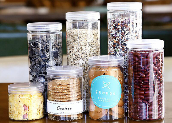 No hay fugas 250 ml Jar de plástico para galletas y dulces con tapa de aluminio