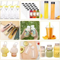 Botella de jugo de 250 ml 350 ml 500 ml libre de BPA Botella de plástico de PET de forma cuadrada vacía para embalaje de jugo