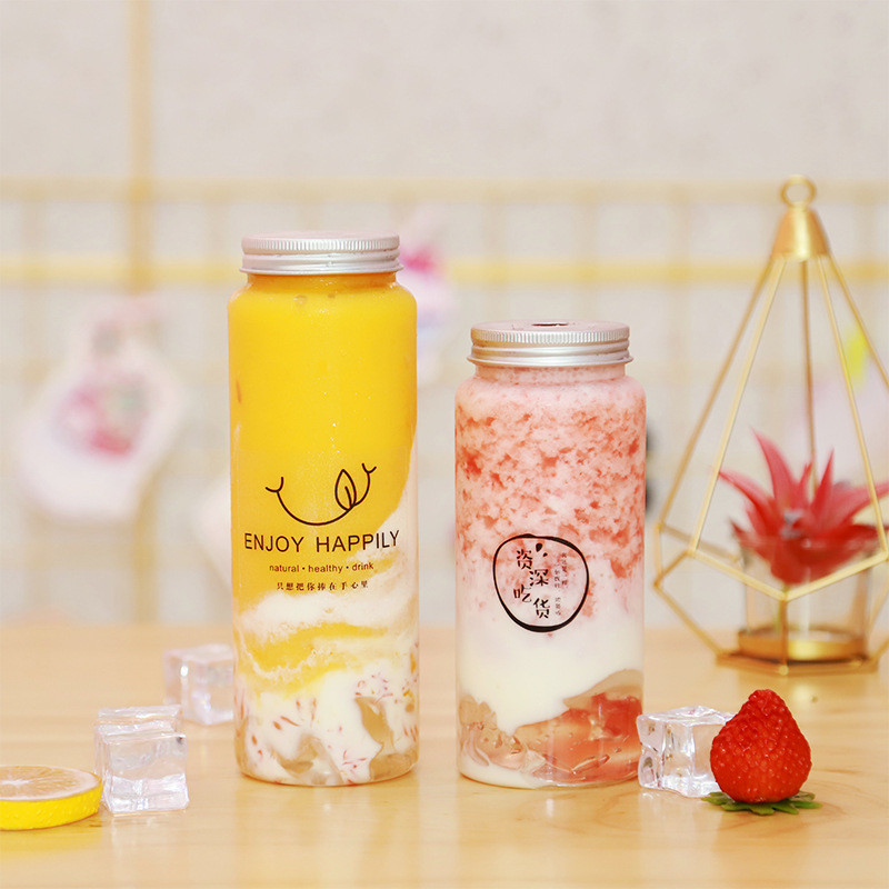 Botellas modernas de té de leche con manija de plástico PET transparente de color personalizable