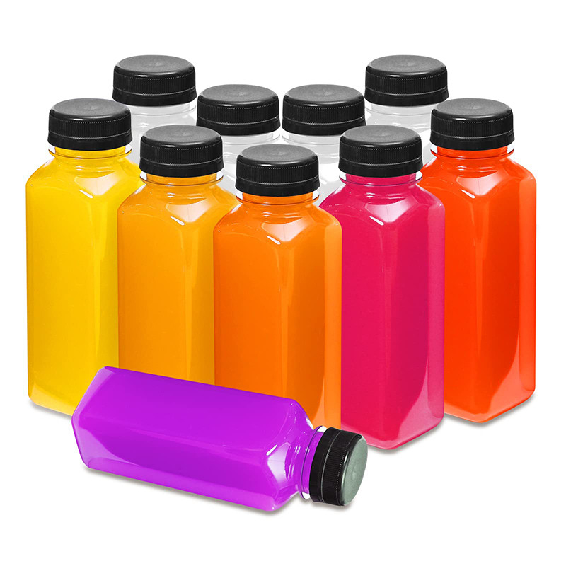 Botellas de té de leche de plástico redondo cuadrado con mango claro 120ml 250ml 350ml 500ml Capacidad