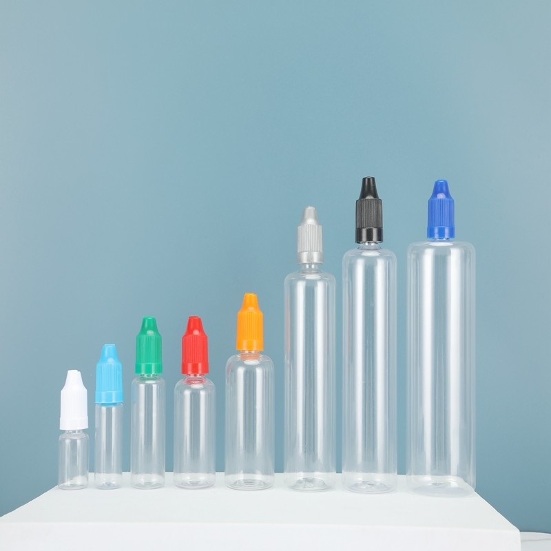 Botellas de líquido PET E coloridas personalizadas con cuello a prueba de niños para diferentes capacidades