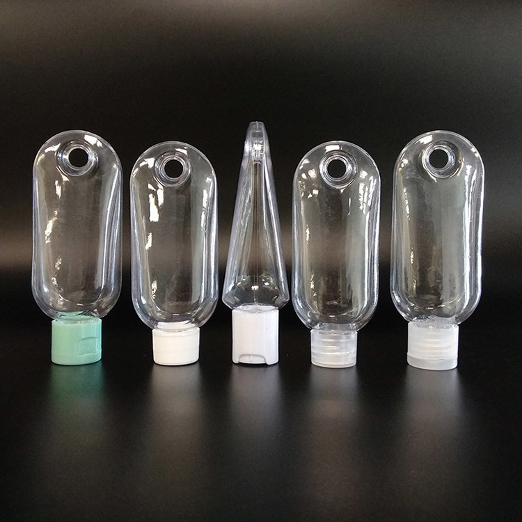 Botellas cosméticas de plástico transparente con collares de 30 ml, 50 ml y 60 ml