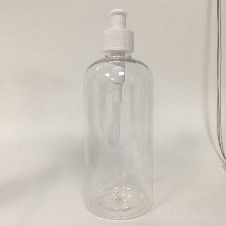 Botella PET redonda rosa reutilizable de 24 mm con bomba e impresión en serigrafía para cosméticos